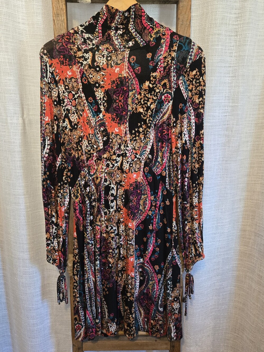 Free People "All Dolled Up" Multicolored Paisley Long-Sleeve Dress